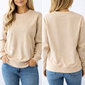 Beige Pearl Sweater Womens Large Crewneck Pullover